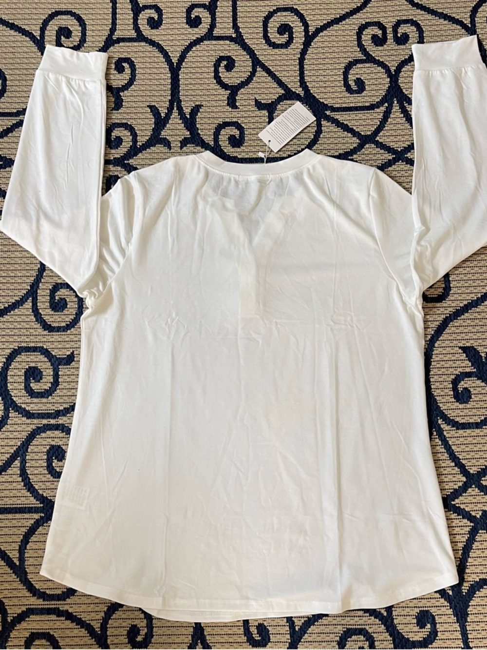 Women's Cream Long Sleeve Notch-Neck Henley with Button Placket - Picture 3 of 12